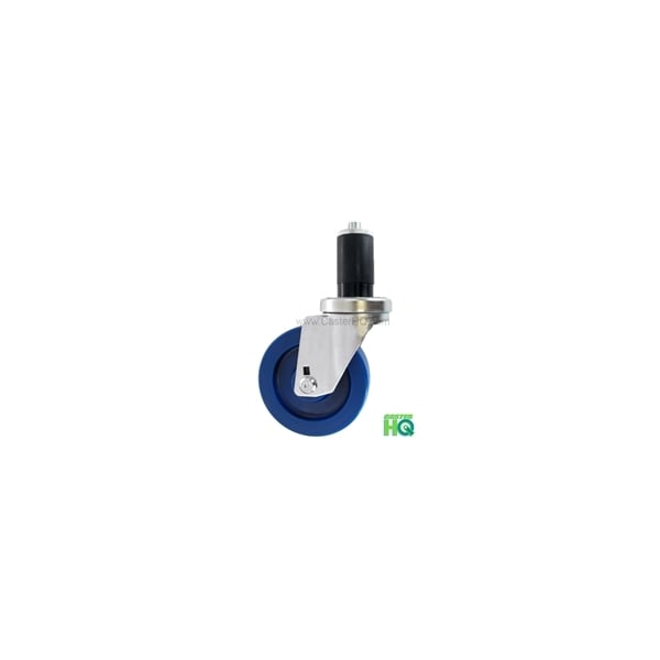 3"x1-1/4" Swivel Caster, Blue Solid Polyurethane Wheel, 1-3/16" Ex